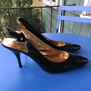 Coach patent leather sling back stiletto heels